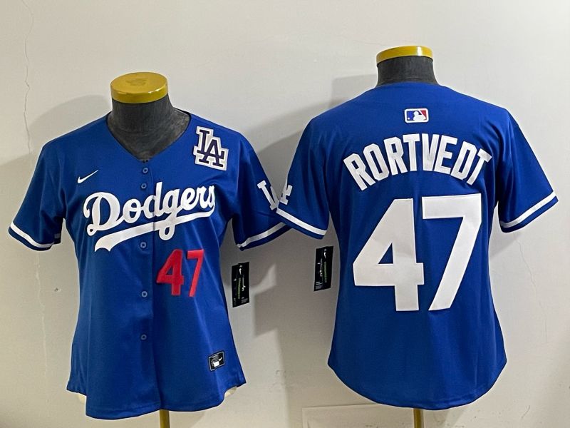 Women 2025 Los Angeles Dodgers #47 Rortvedt Blue Game Nike MLB Jersey style 003